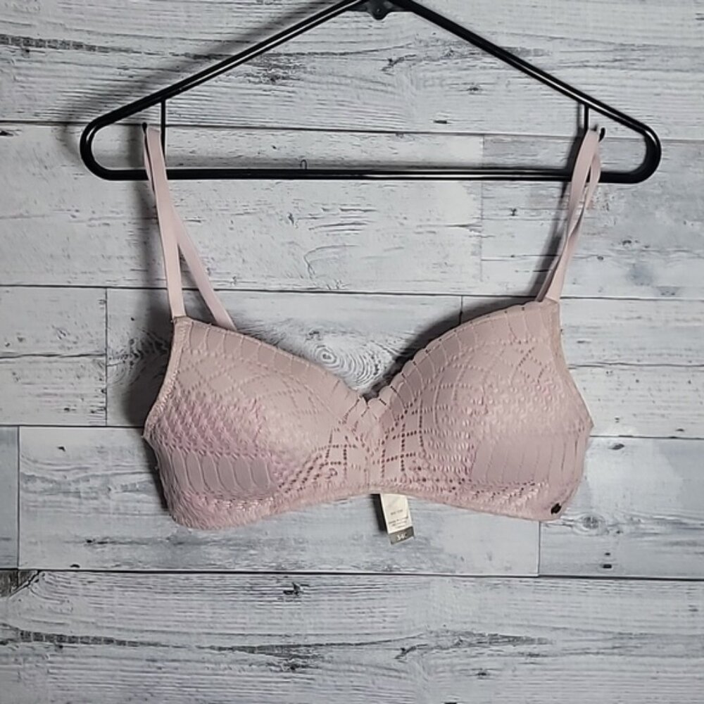 Lucky Brand Soft Pink Wireless Lined Lace Bra Sz 34C